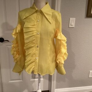 WOWO Ruffle Blouse, Size Medium, Color Yellow